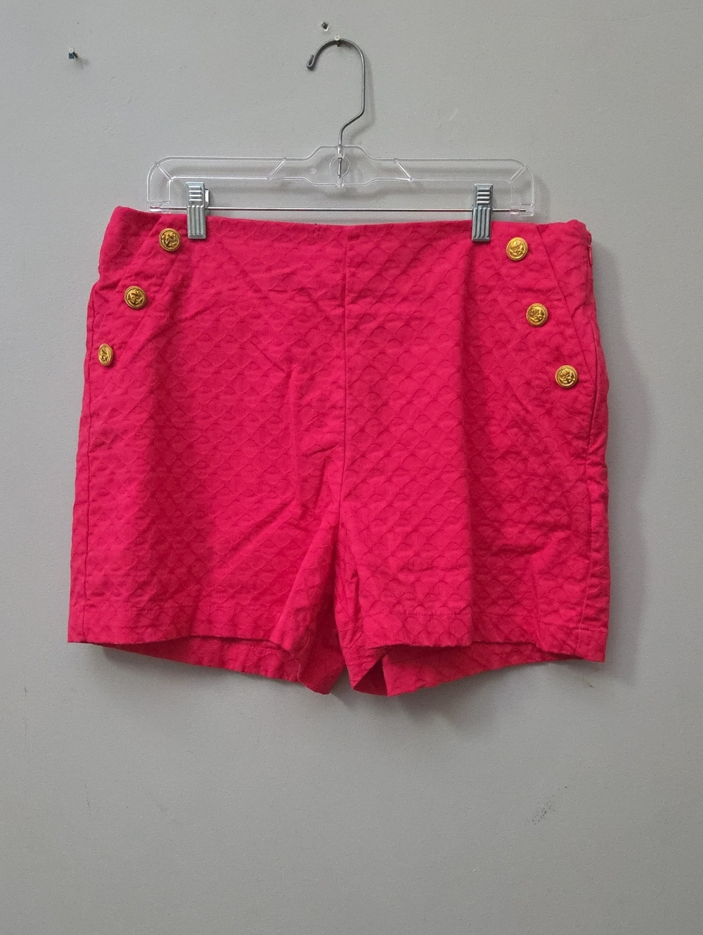 crown & ivy Quilted Hot Pink High-Waist Shorts with Gold Buttons